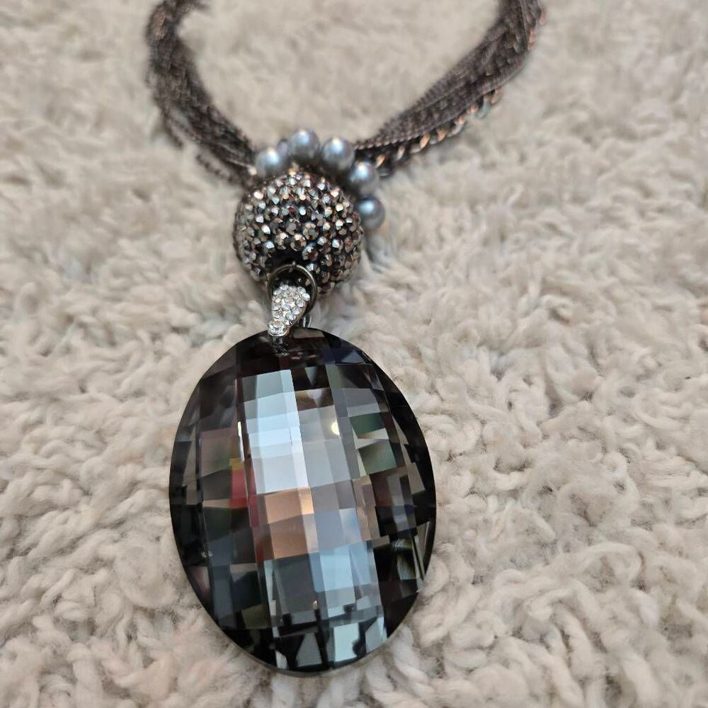 NEW Large Multi Chain Grey Crystal Statement Necklace